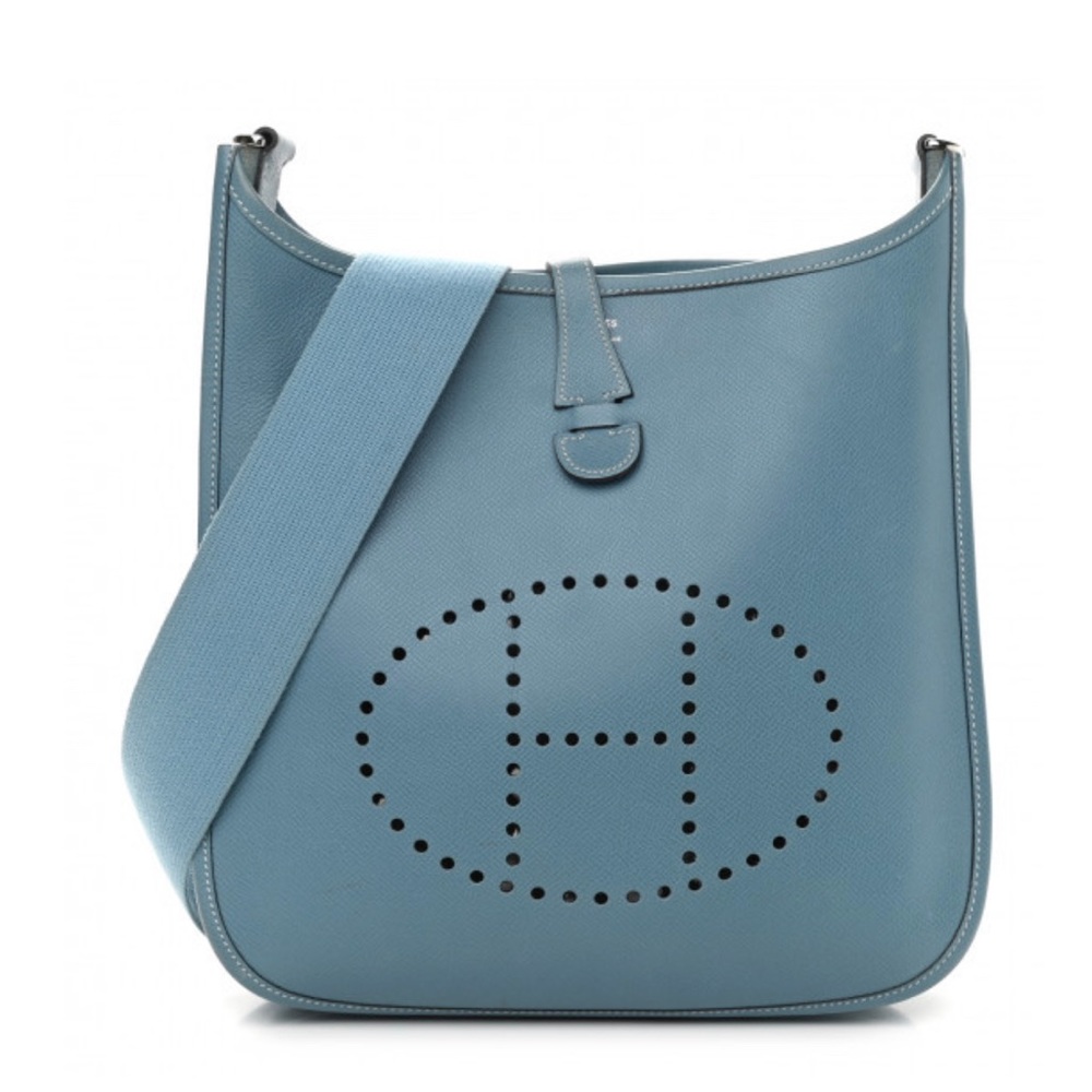 Hermes Epsom Evelyne II PM Blue Jean Crossbody Bag